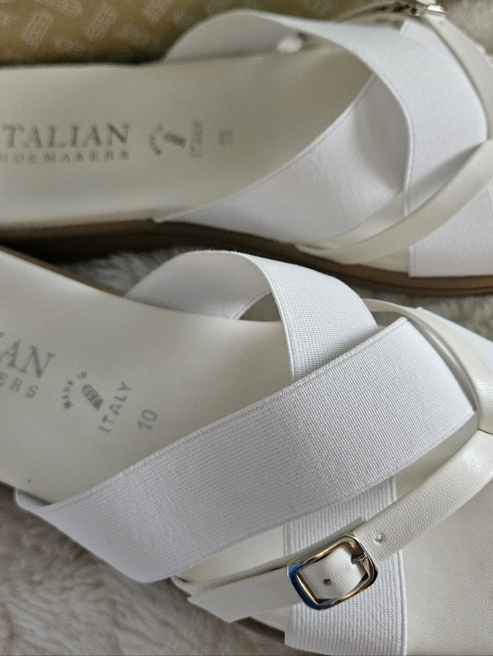 Italian Shoemakers White and Tan Crisscross Platform Sandals